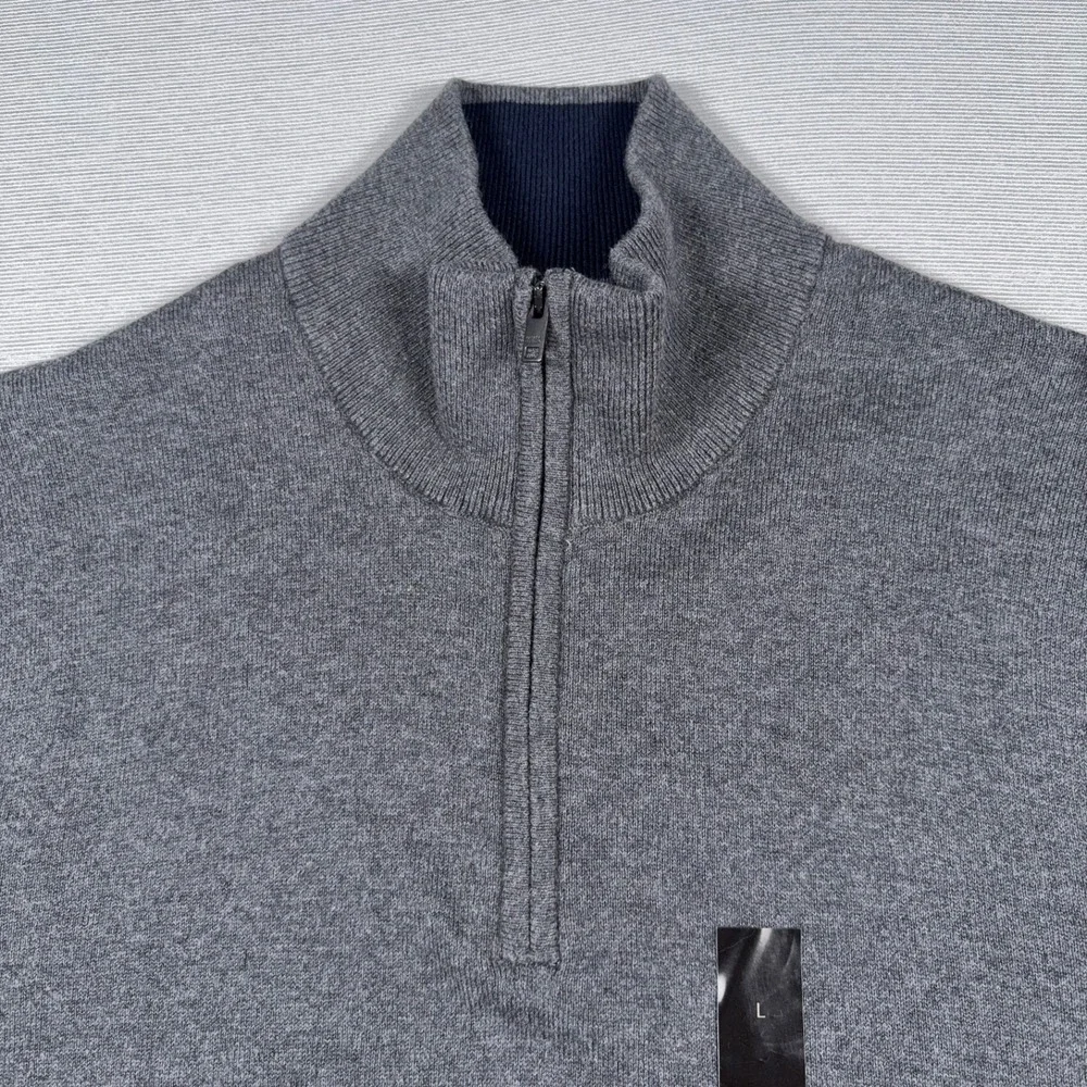 Banana Republic Premium Luxe 1/4 Zip Sweater Mens L Gray Cotton Silk Cashmere